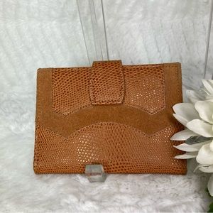 Princess Gardner Vintage Pigskin Leather Suede Card Wallet Snake Embossed TanNEW